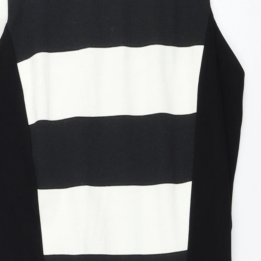 Mango Womens Black Striped Polyester Pencil Dress Size S Square Neck Zip