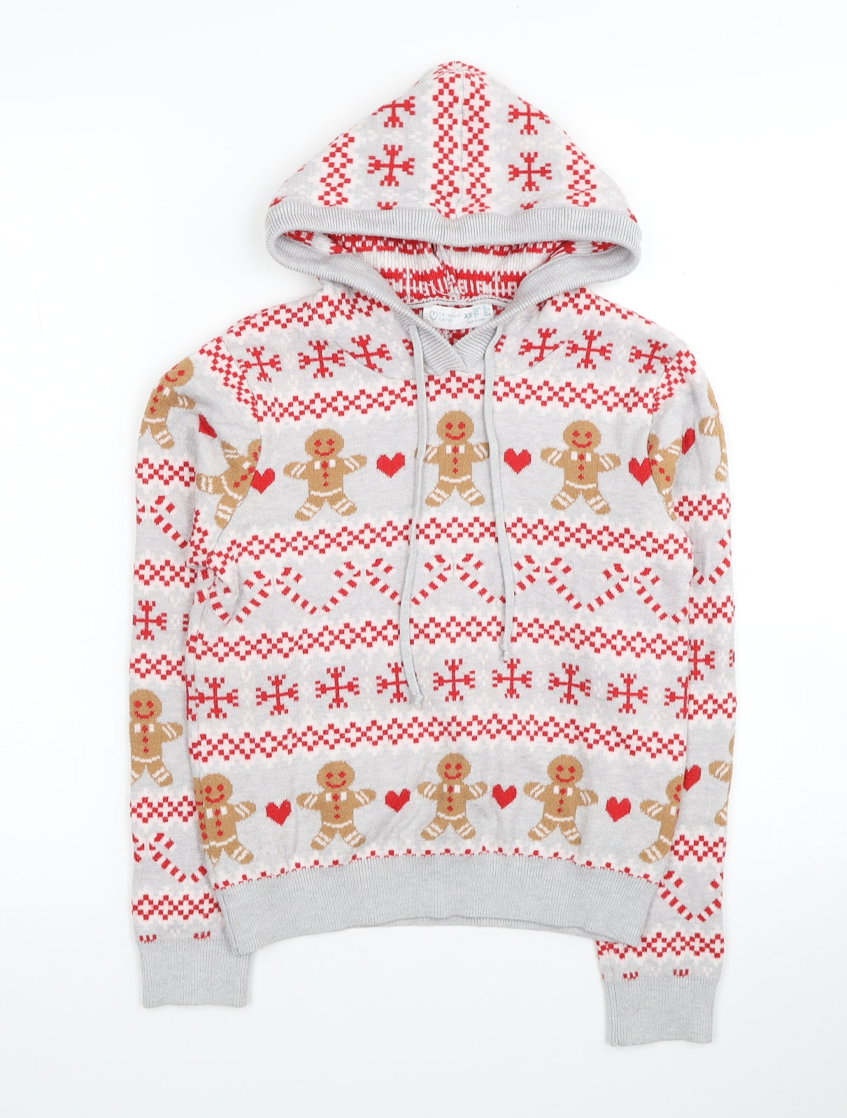 Primark Womens Grey Round Neck Fair Isle Acrylic Pullover Jumper Size 6 - Size 6-8 Christmas Icons