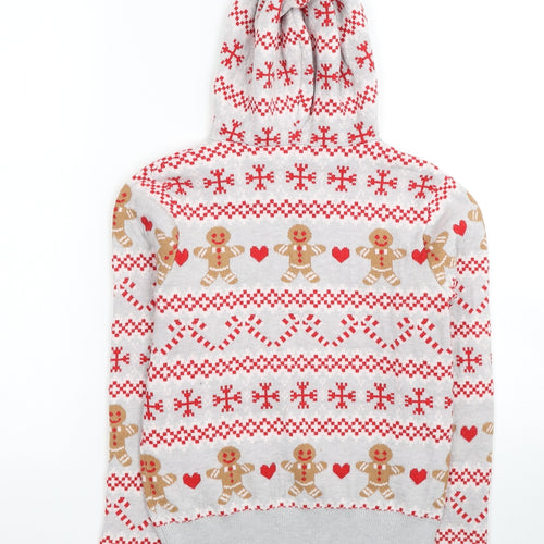Primark Womens Grey Round Neck Fair Isle Acrylic Pullover Jumper Size 6 - Size 6-8 Christmas Icons