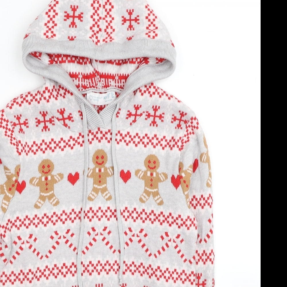 Primark Womens Grey Round Neck Fair Isle Acrylic Pullover Jumper Size 6 - Size 6-8 Christmas Icons