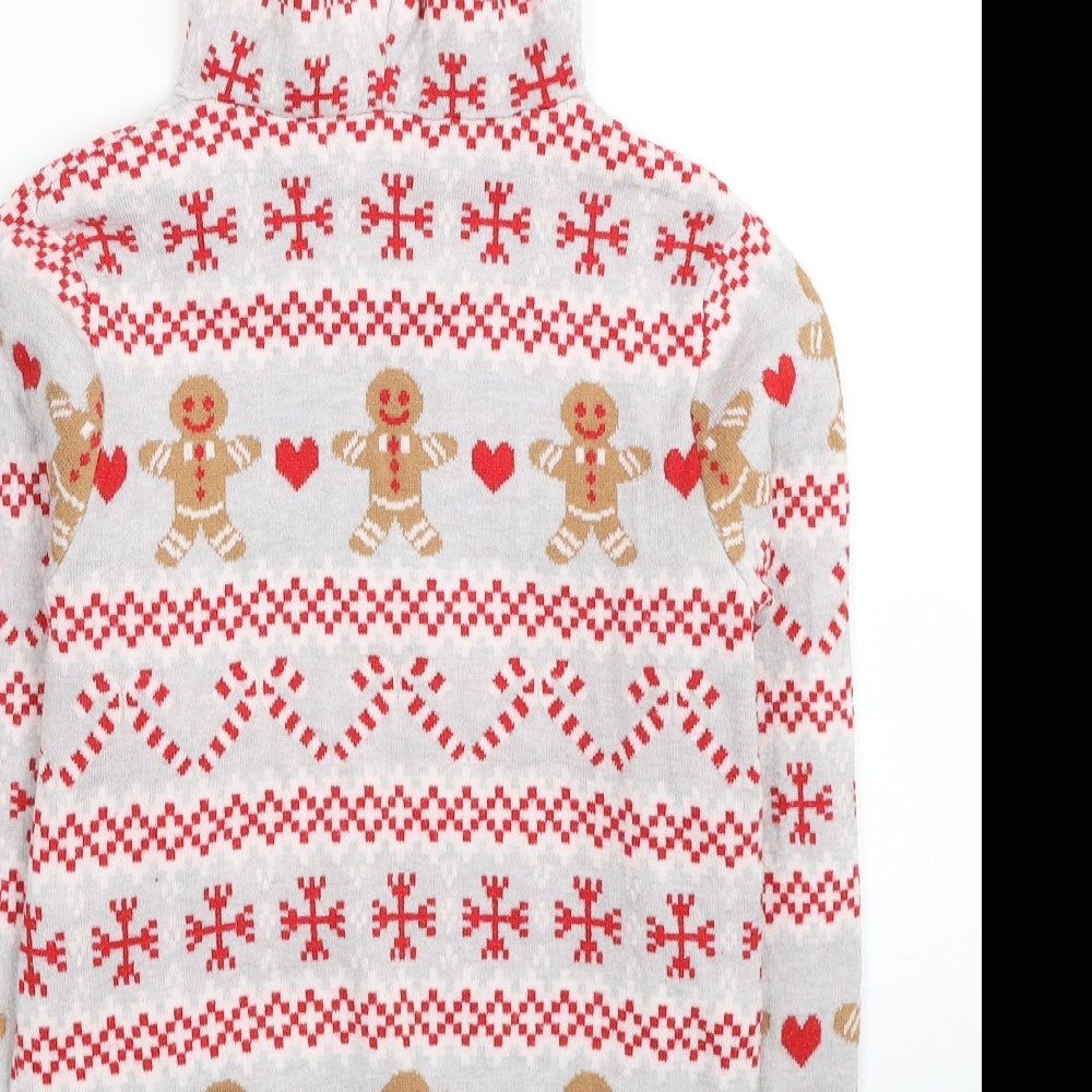 Primark Womens Grey Round Neck Fair Isle Acrylic Pullover Jumper Size 6 - Size 6-8 Christmas Icons