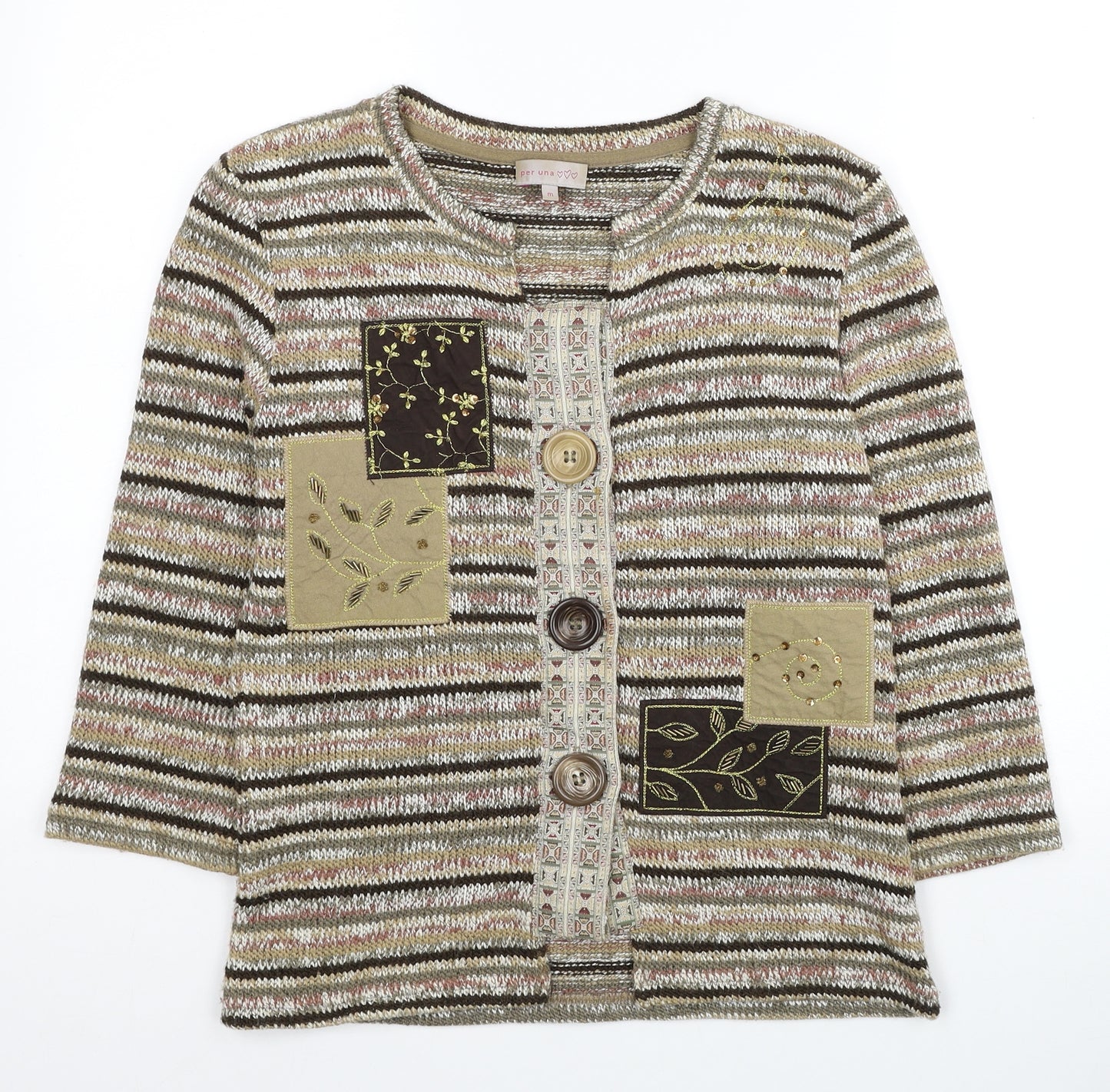 Per Una Womens Beige Round Neck Polka Dot Acrylic Cardigan Jumper Size M