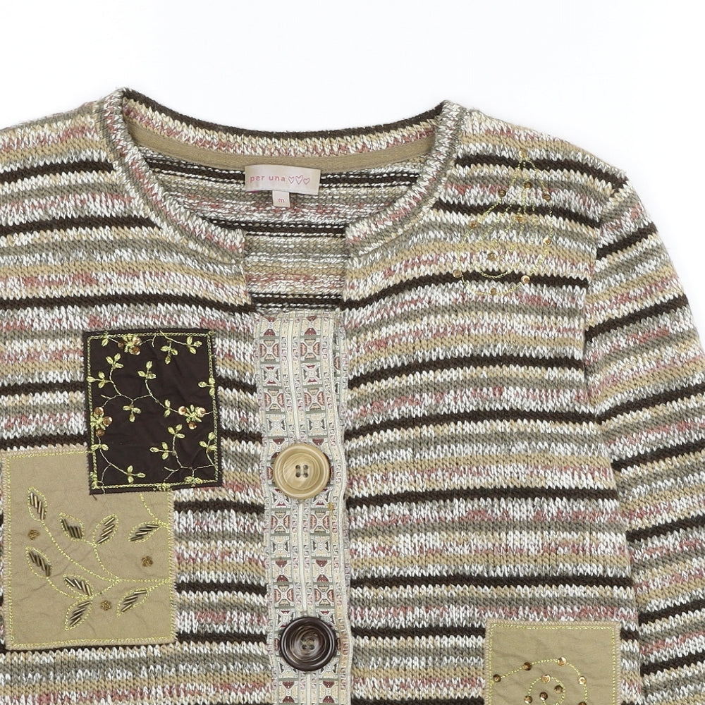 Per Una Womens Beige Round Neck Polka Dot Acrylic Cardigan Jumper Size M