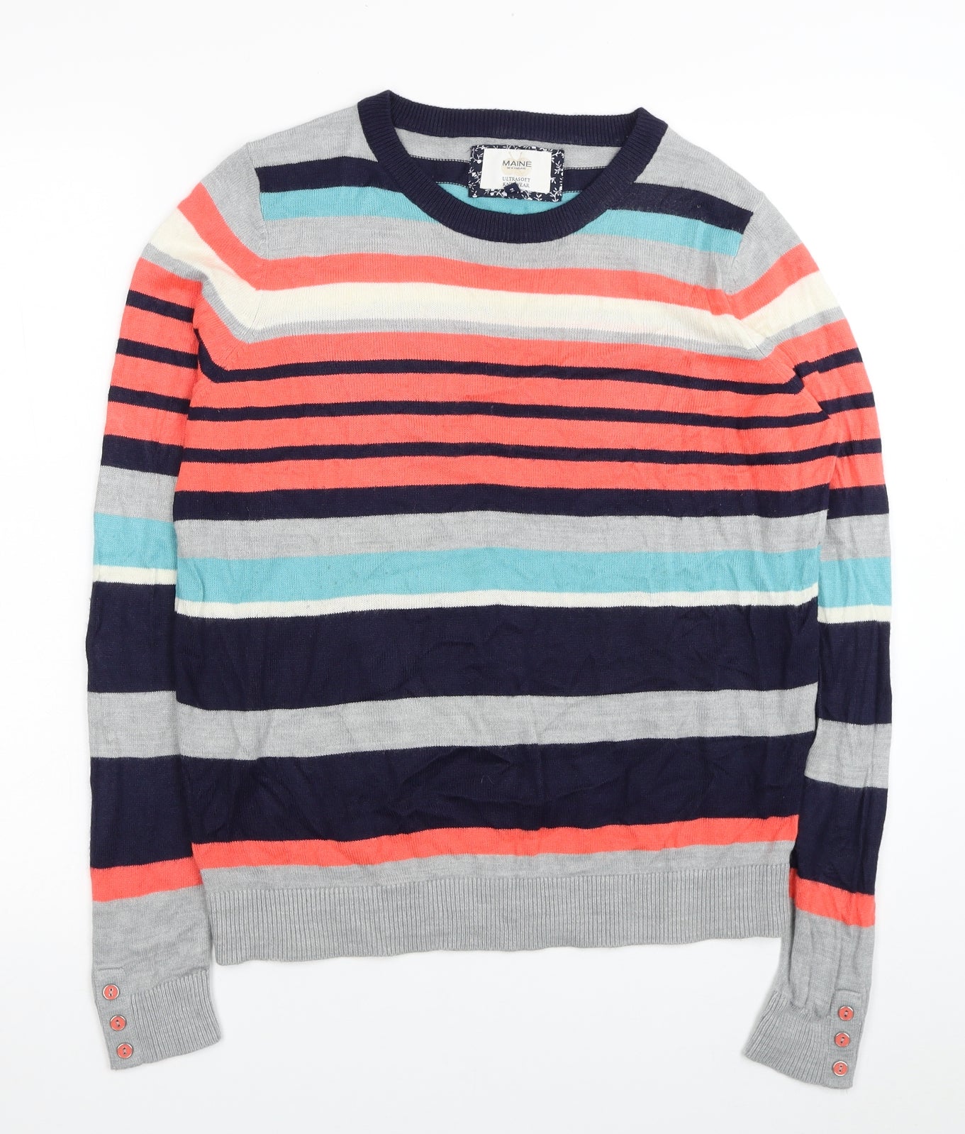 Maine Womens Multicoloured Round Neck Striped Acrylic Pullover Jumper Size 14