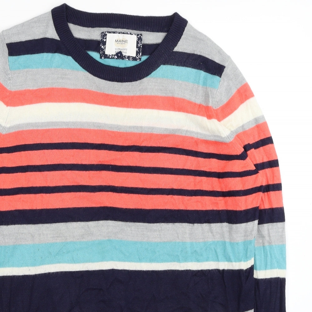 Maine Womens Multicoloured Round Neck Striped Acrylic Pullover Jumper Size 14
