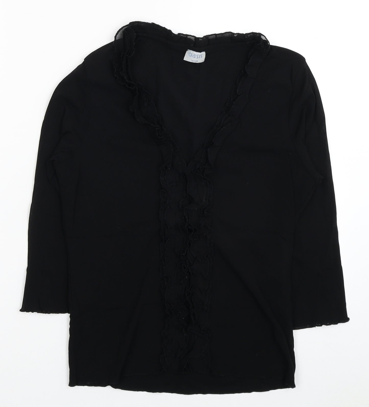 Oasis Womens Black Polyester Basic Blouse Size 14 V-Neck