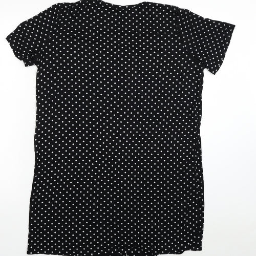 Boohoo Womens Black Polka Dot Viscose Tunic Button-Up Size 14 Scoop Neck