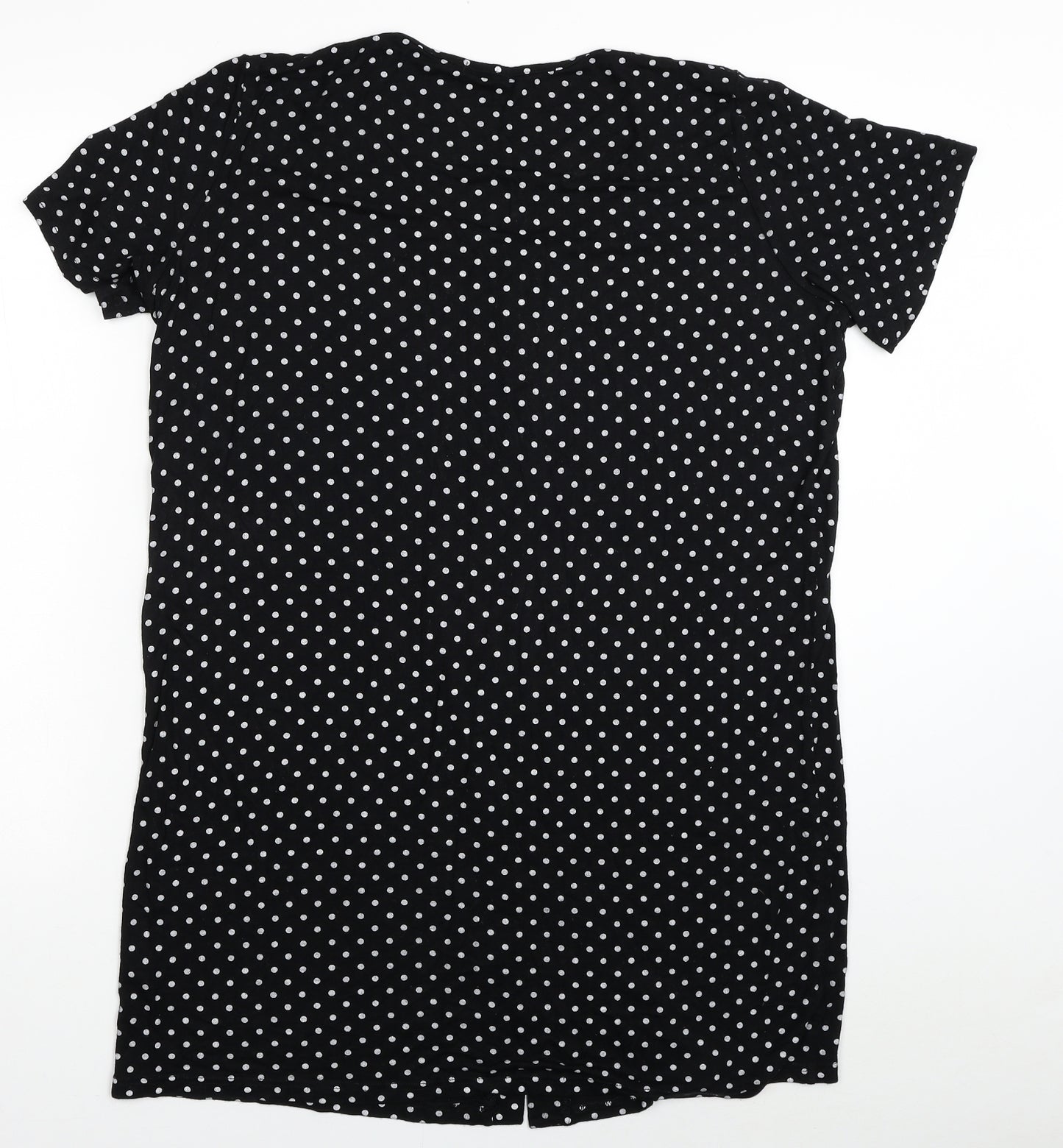 Boohoo Womens Black Polka Dot Viscose Tunic Button-Up Size 14 Scoop Neck