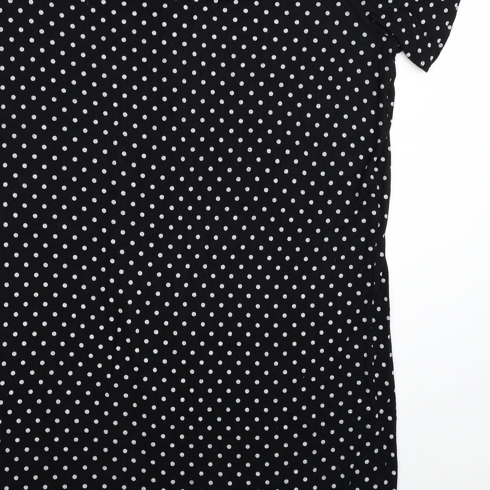 Boohoo Womens Black Polka Dot Viscose Tunic Button-Up Size 14 Scoop Neck