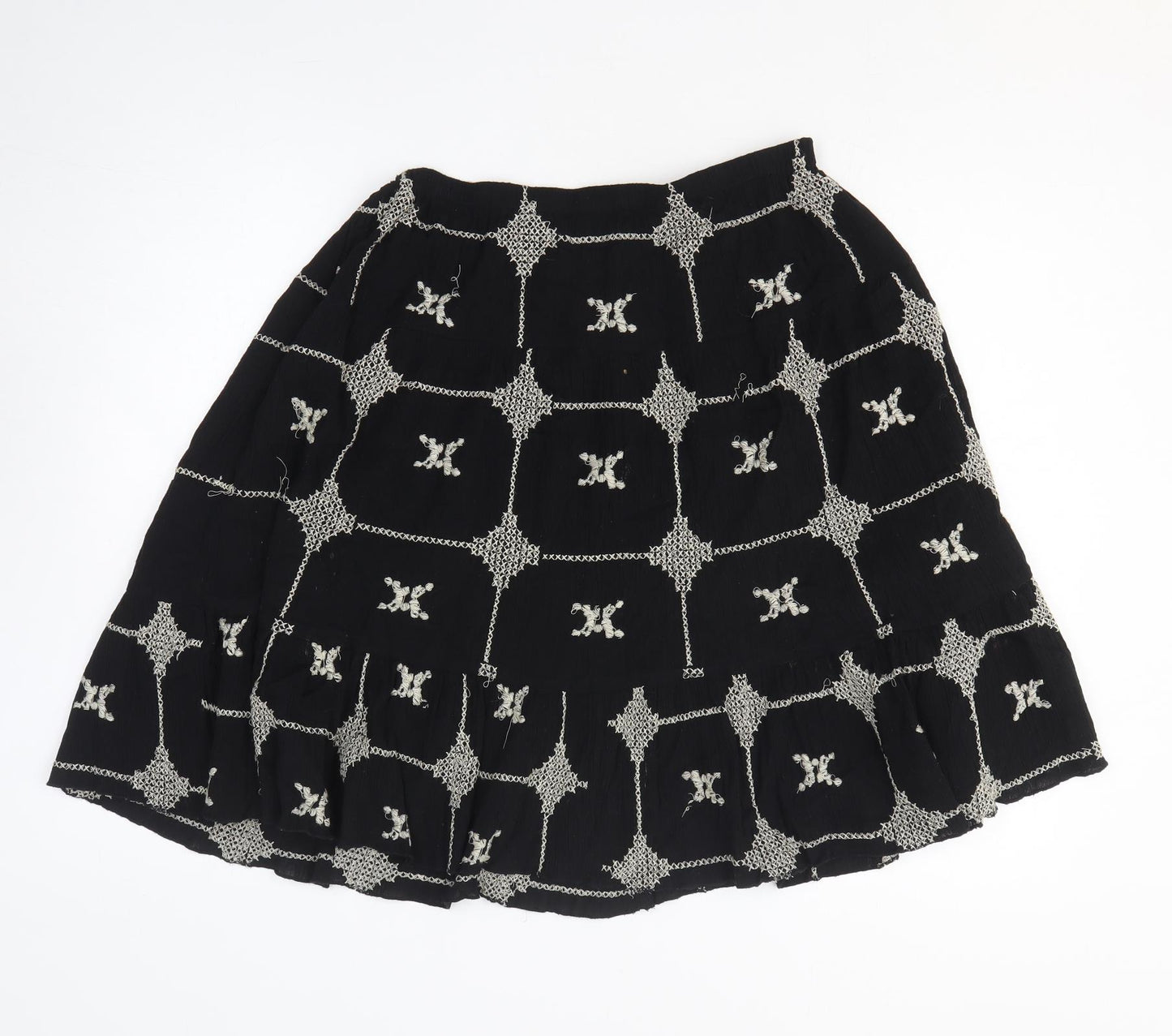 Wallis Womens Black Geometric Cotton A-Line Skirt Size M