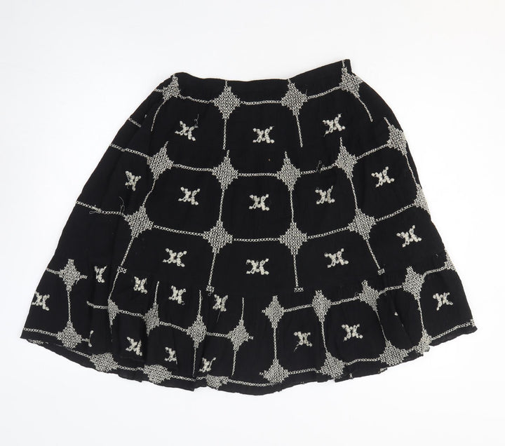 Wallis Womens Black Geometric Cotton A-Line Skirt Size M