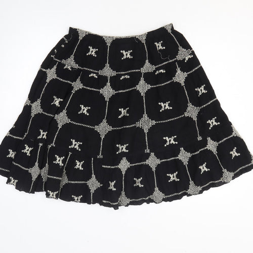 Wallis Womens Black Geometric Cotton A-Line Skirt Size M
