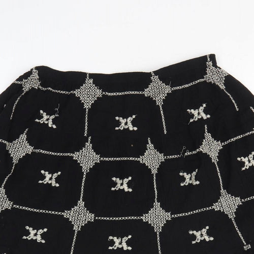 Wallis Womens Black Geometric Cotton A-Line Skirt Size M