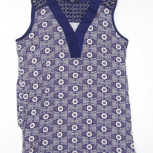 NEXT Womens Blue Geometric Viscose Tank Dress Size 12 V-Neck Pullover