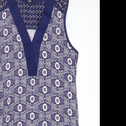 NEXT Womens Blue Geometric Viscose Tank Dress Size 12 V-Neck Pullover