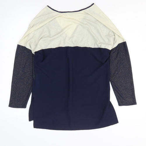 Zara Womens Blue Colourblock Polyester Basic T-Shirt Size S V-Neck