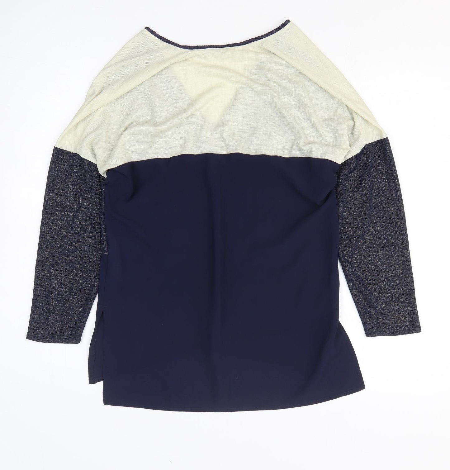 Zara Womens Blue Colourblock Polyester Basic T-Shirt Size S V-Neck