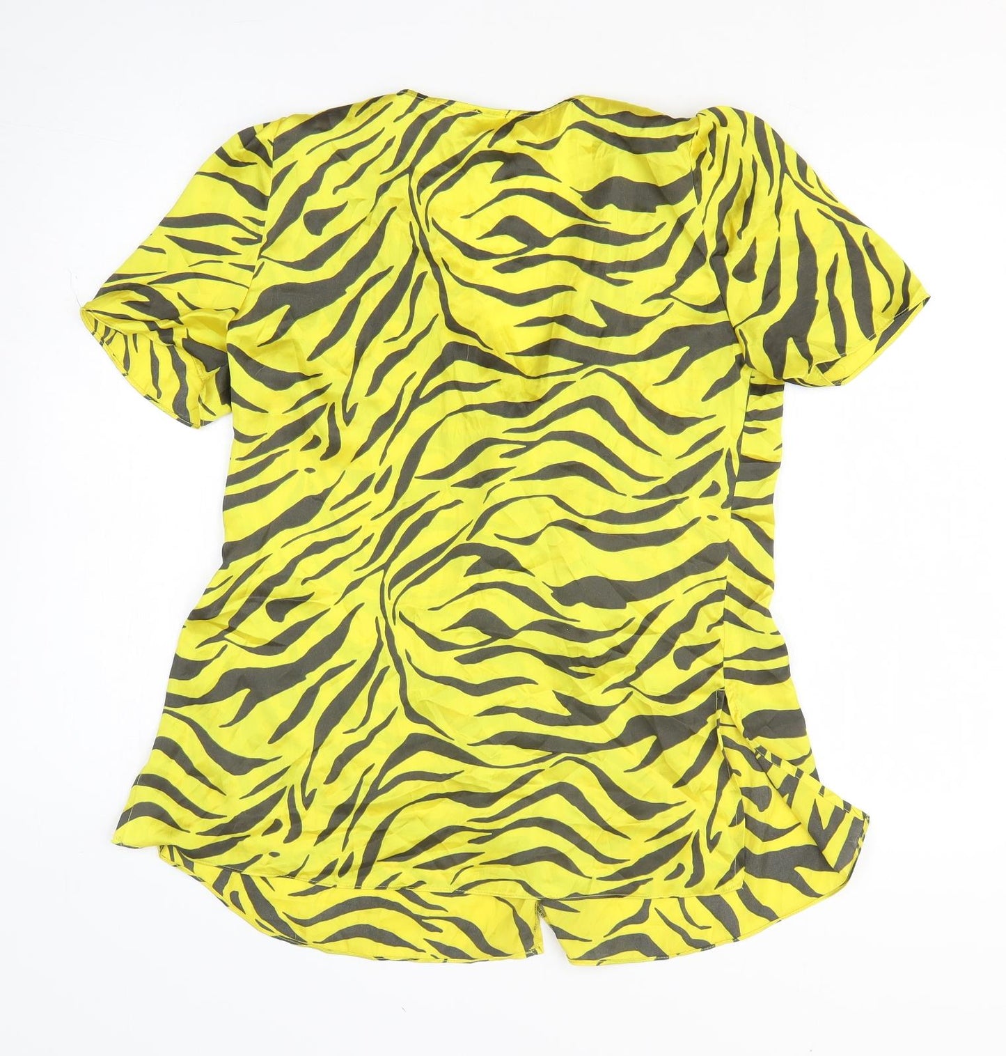 River Island Womens Yellow Animal Print Polyester Basic Button-Up Size 10 V-Neck