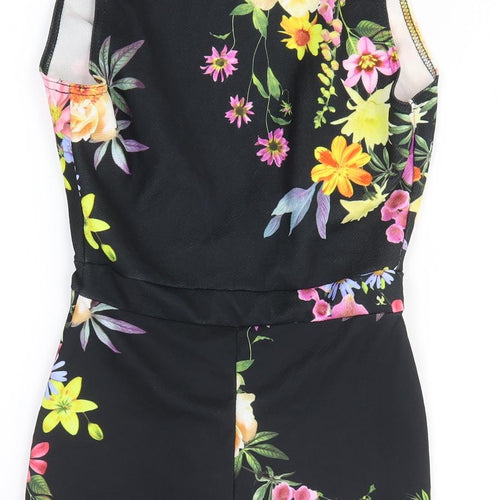 Boohoo Womens Black Floral Polyester Romper One-Piece Size 8 Pullover