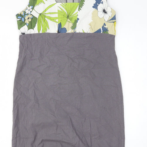 Preworn Womens Grey Floral Polyester Tank Dress Size M Square Neck Pullover