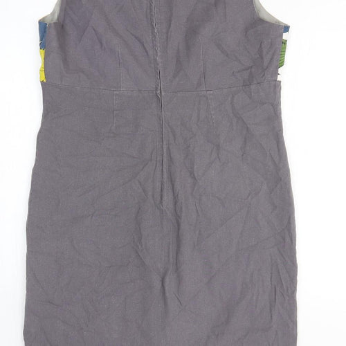 Preworn Womens Grey Floral Polyester Tank Dress Size M Square Neck Pullover