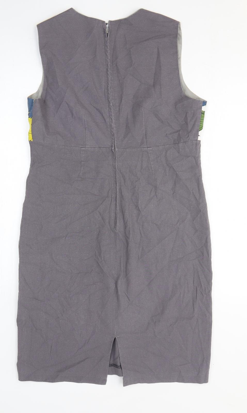 Preworn Womens Grey Floral Polyester Tank Dress Size M Square Neck Pullover