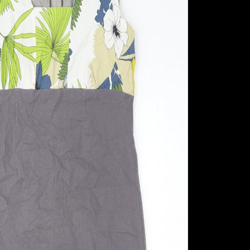 Preworn Womens Grey Floral Polyester Tank Dress Size M Square Neck Pullover