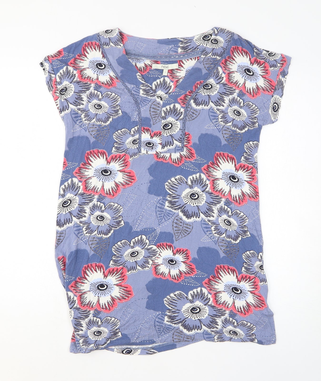 NEXT Womens Blue Floral Viscose Tunic T-Shirt Size 12 V-Neck