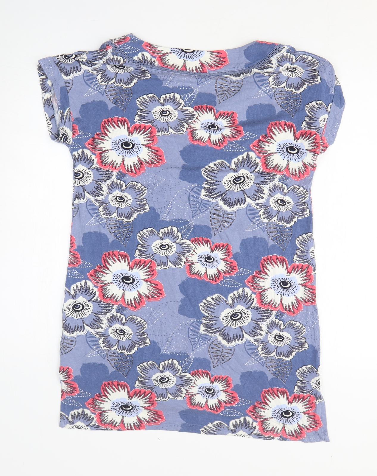 NEXT Womens Blue Floral Viscose Tunic T-Shirt Size 12 V-Neck