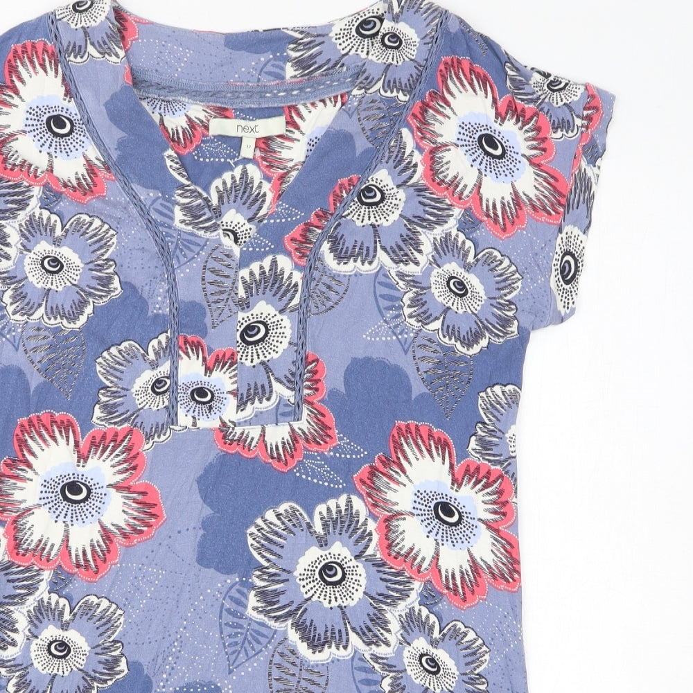 NEXT Womens Blue Floral Viscose Tunic T-Shirt Size 12 V-Neck