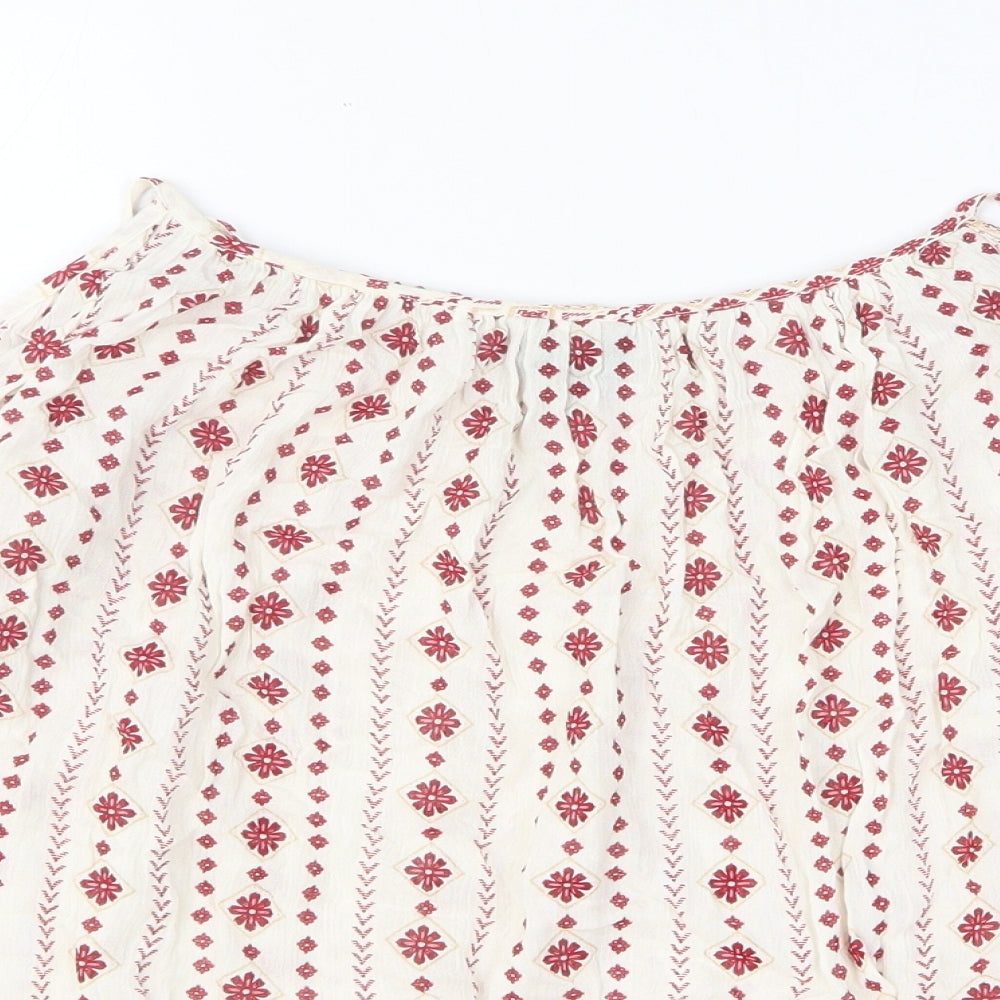 New Look Womens White Geometric Viscose Basic T-Shirt Size 16 Off the Shoulder