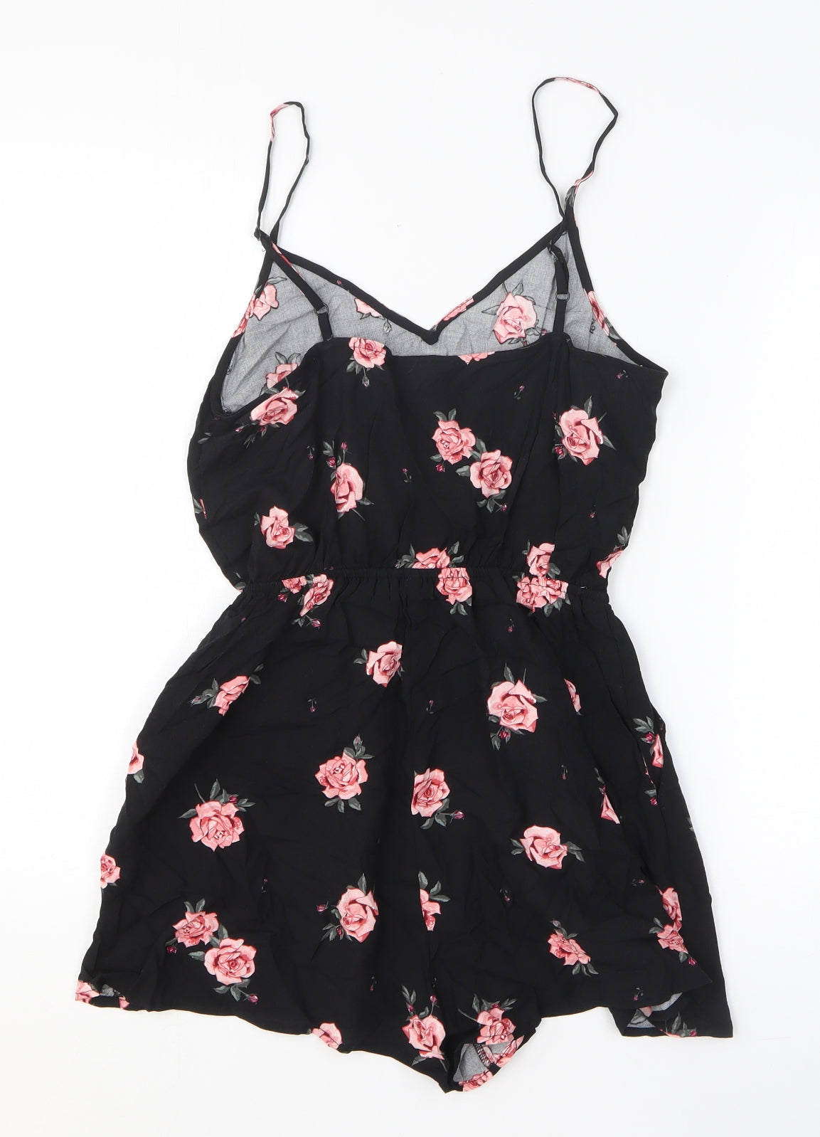 H&M Womens Black Floral Viscose Playsuit One-Piece Size 8 Pullover
