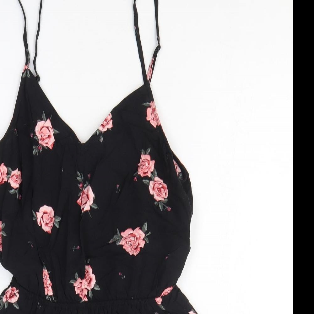 H&M Womens Black Floral Viscose Playsuit One-Piece Size 8 Pullover
