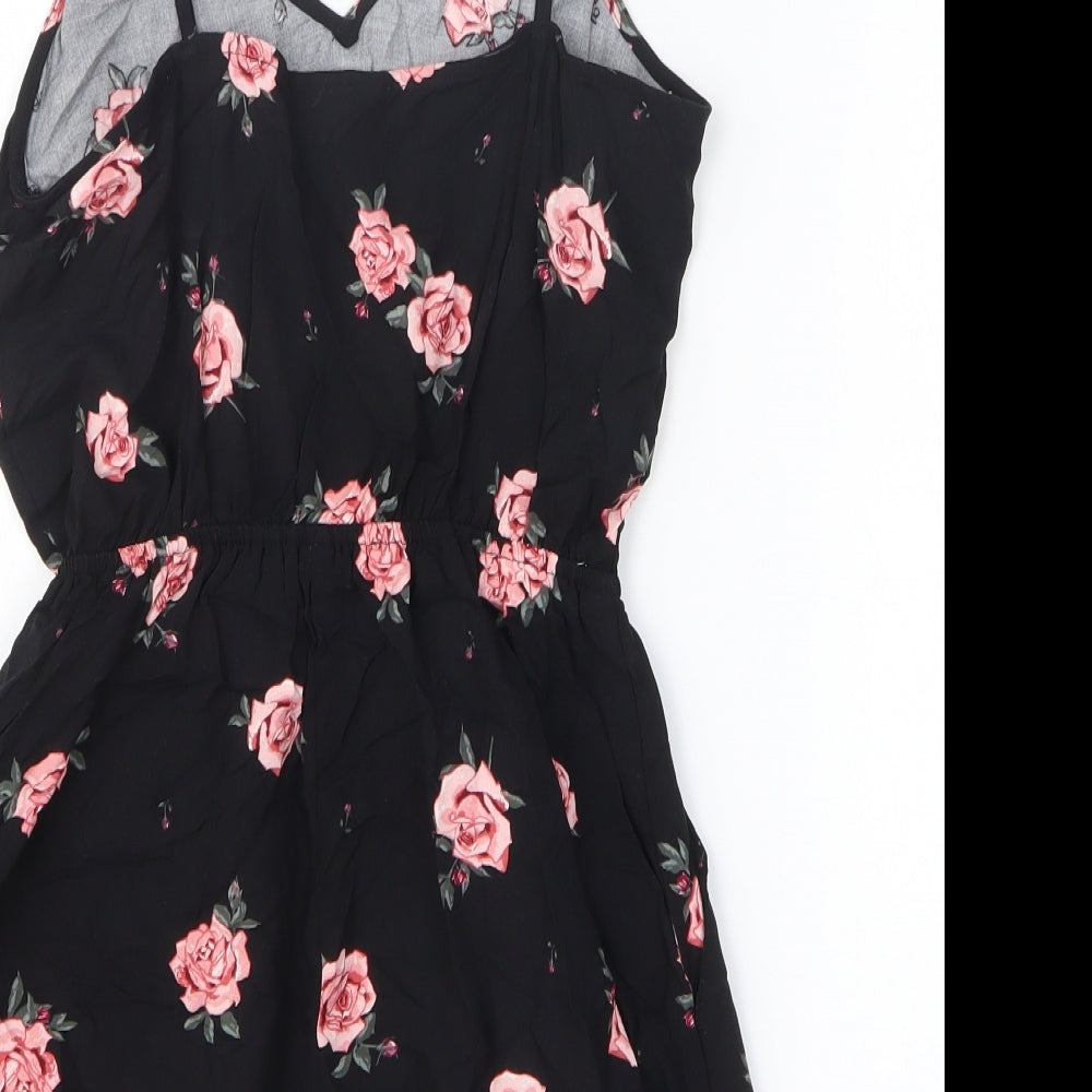 H&M Womens Black Floral Viscose Playsuit One-Piece Size 8 Pullover