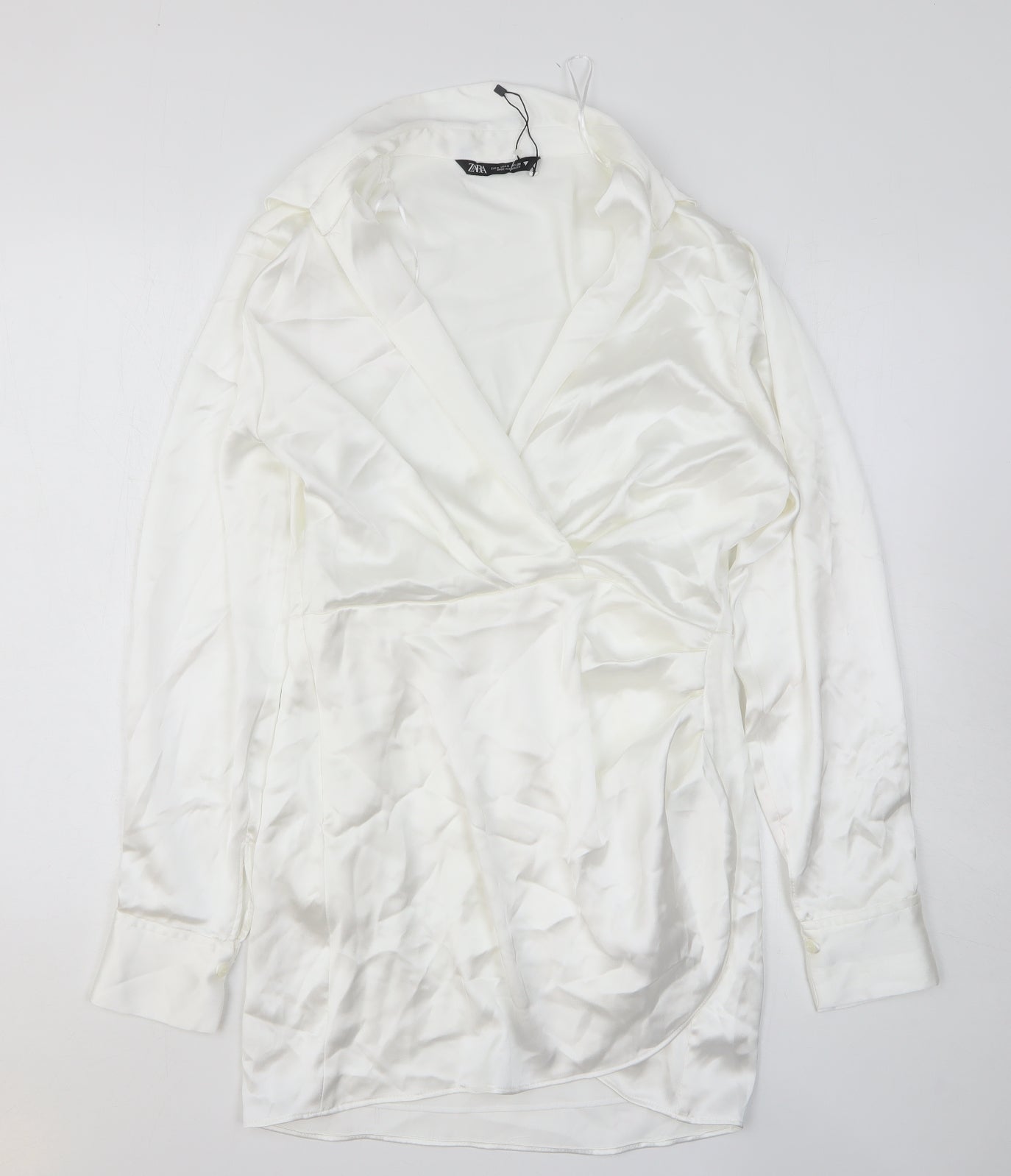 Zara Womens White Polyester Wrap Dress Size S Collared Pullover