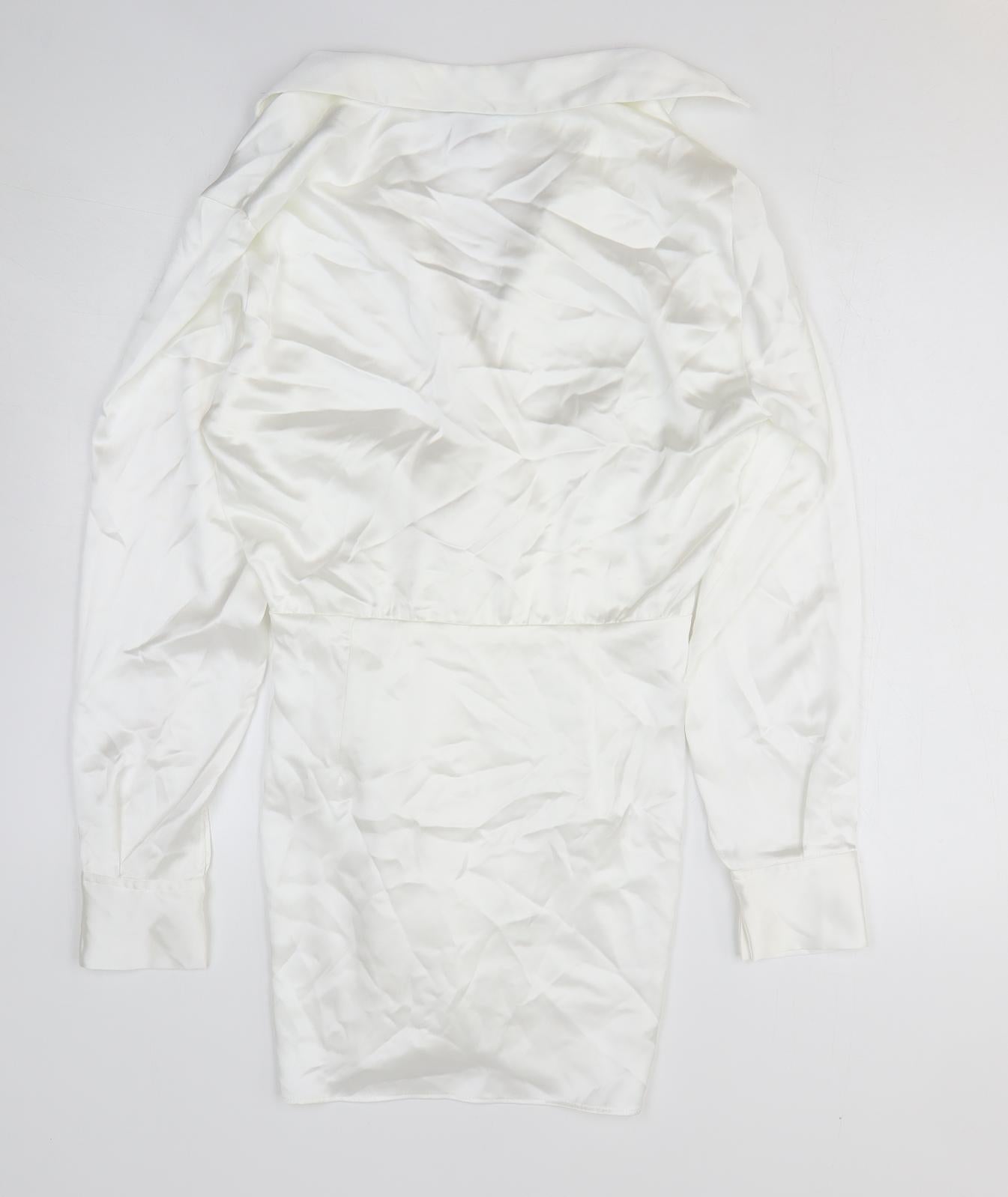 Zara Womens White Polyester Wrap Dress Size S Collared Pullover