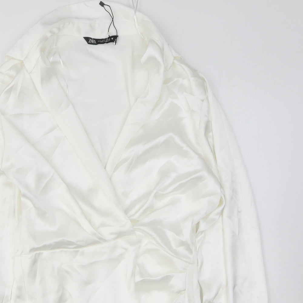 Zara Womens White Polyester Wrap Dress Size S Collared Pullover