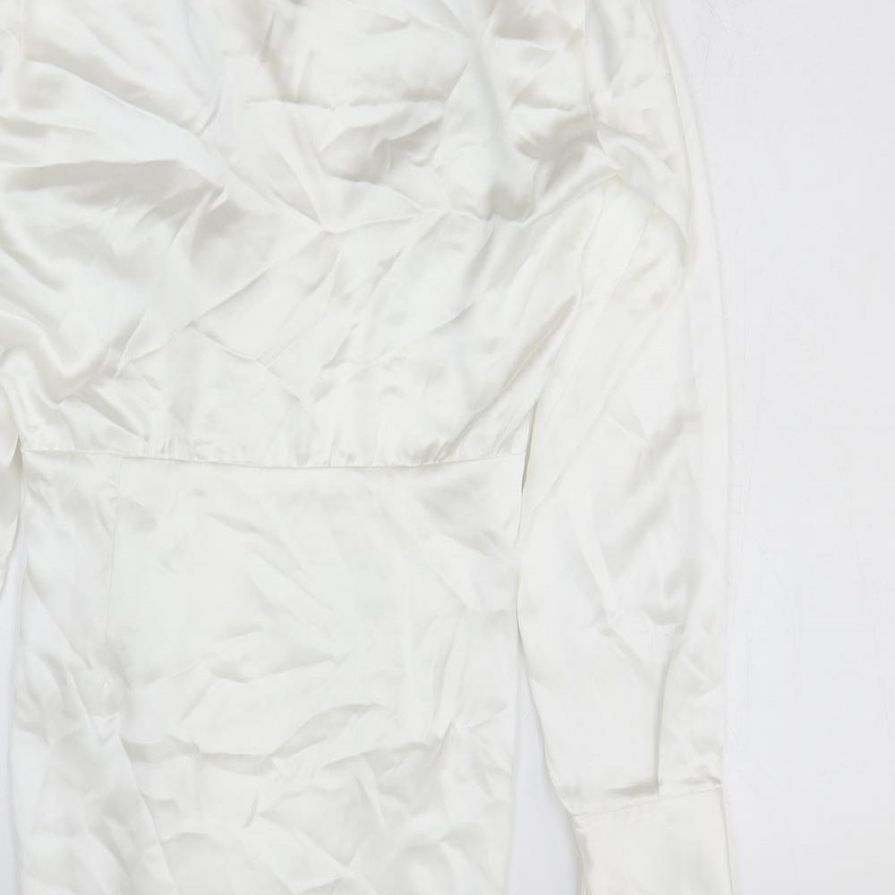 Zara Womens White Polyester Wrap Dress Size S Collared Pullover