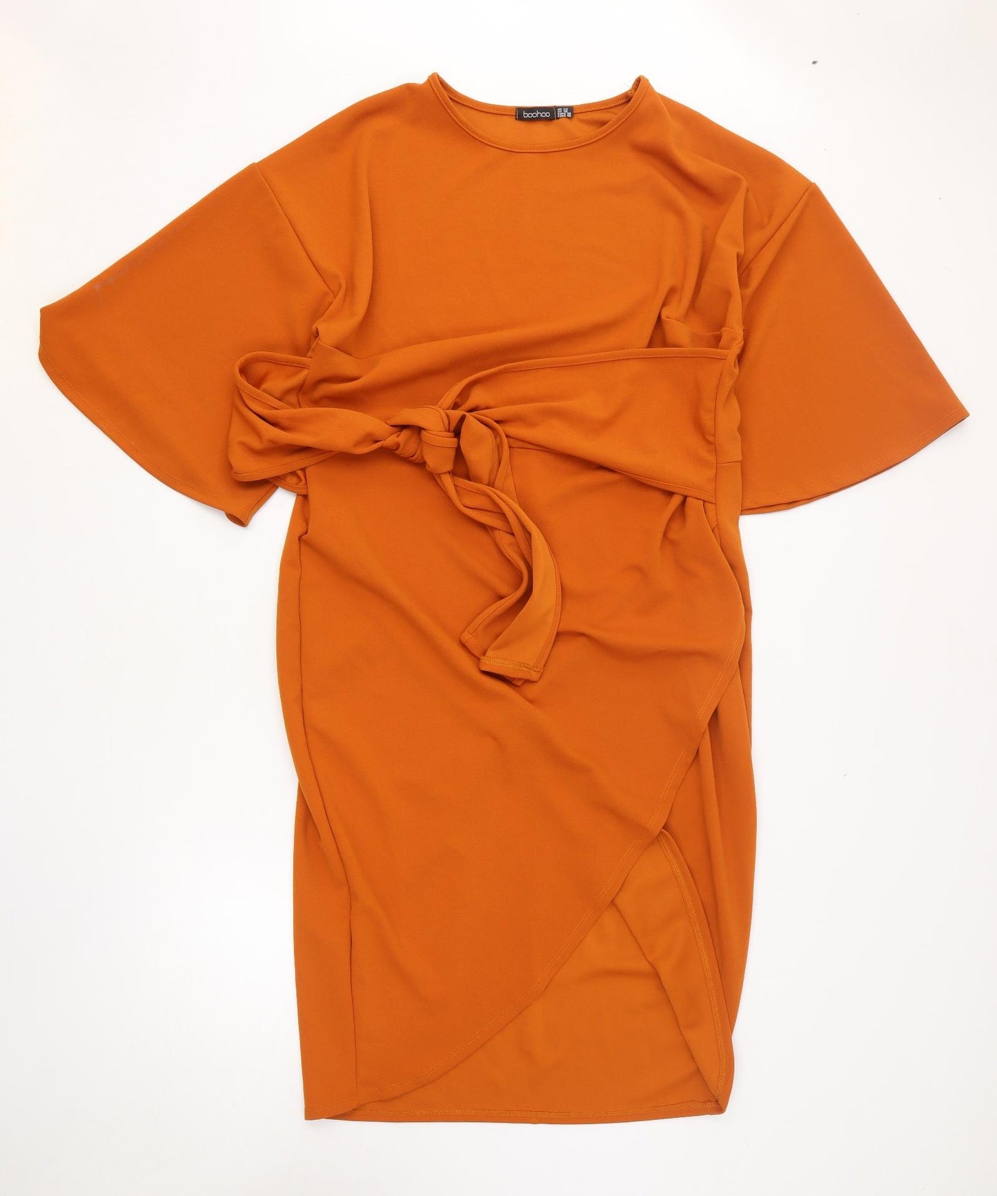 Boohoo Womens Orange Polyester Wrap Dress Size 22 Round Neck Pullover - Tie Front