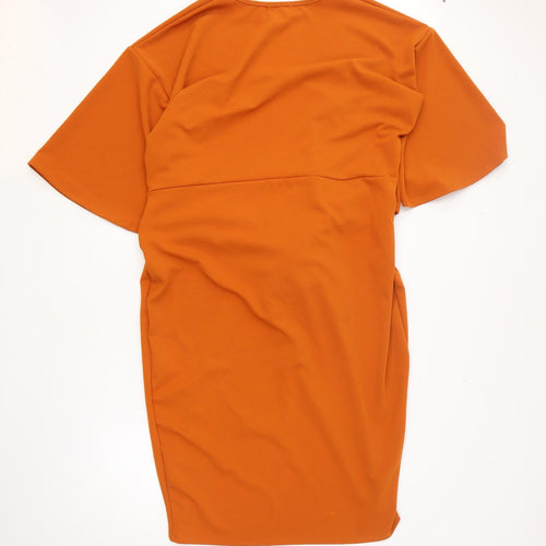 Boohoo Womens Orange Polyester Wrap Dress Size 22 Round Neck Pullover - Tie Front
