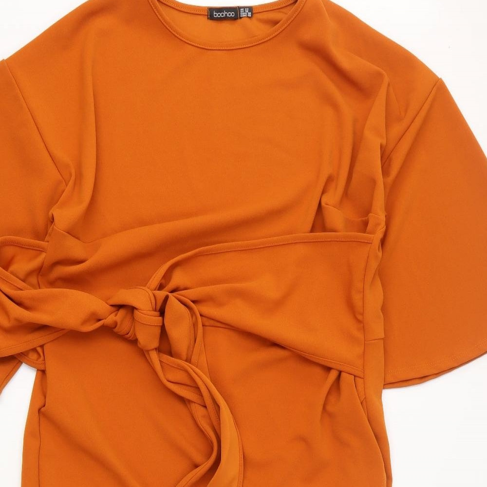 Boohoo Womens Orange Polyester Wrap Dress Size 22 Round Neck Pullover - Tie Front