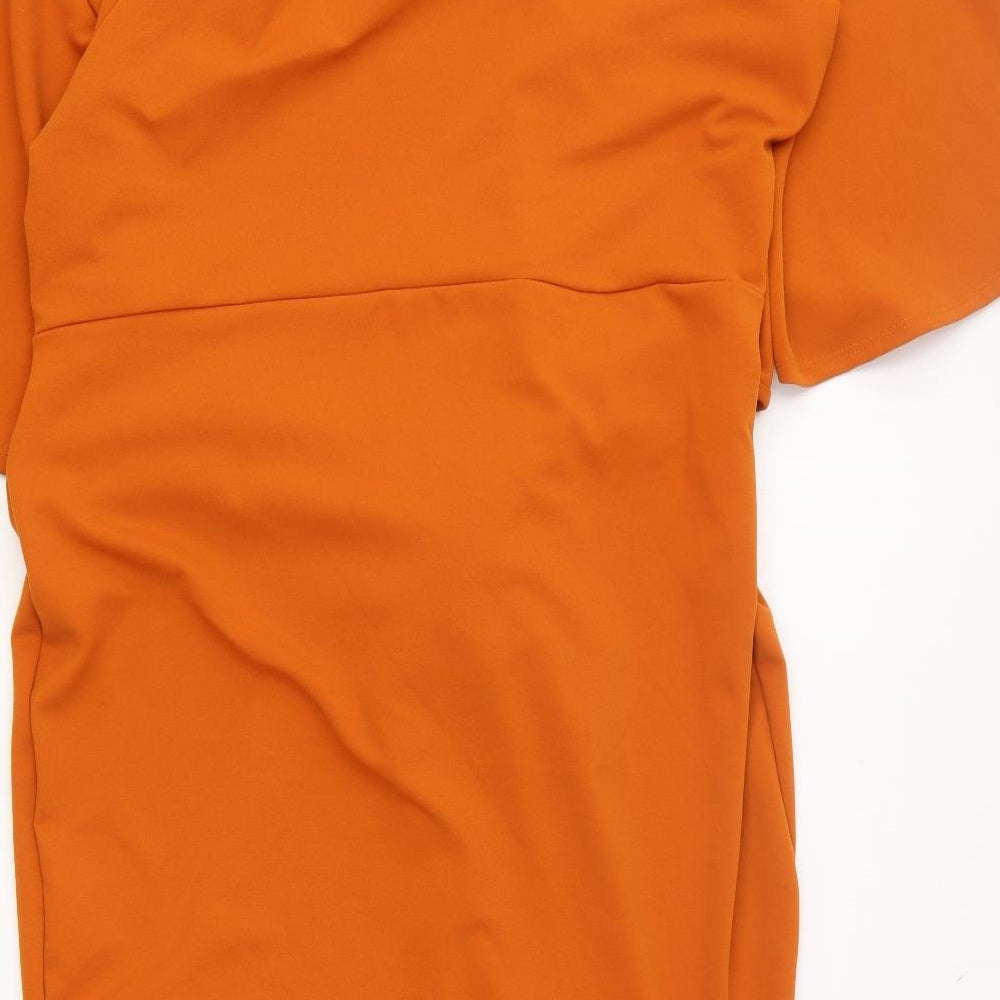 Boohoo Womens Orange Polyester Wrap Dress Size 22 Round Neck Pullover - Tie Front
