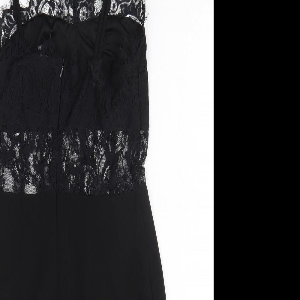 Boohoo Womens Black Polyester Fit & Flare Size 10 Halter Zip - Lace Detail