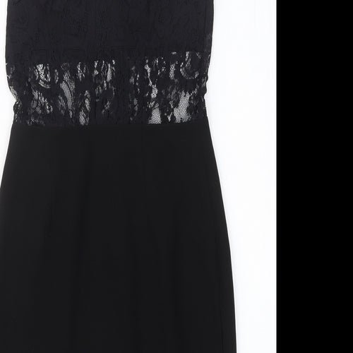 Boohoo Womens Black Polyester Fit & Flare Size 10 Halter Zip - Lace Detail