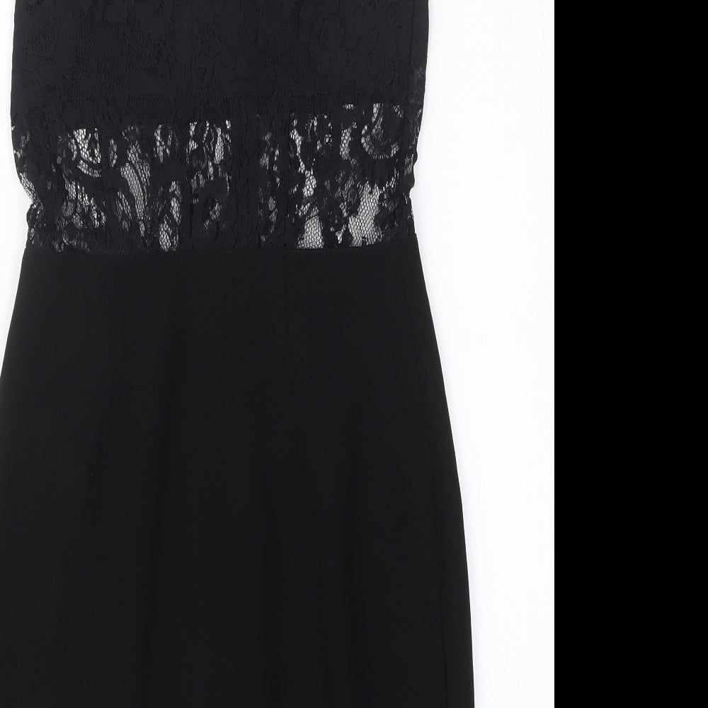 Boohoo Womens Black Polyester Fit & Flare Size 10 Halter Zip - Lace Detail