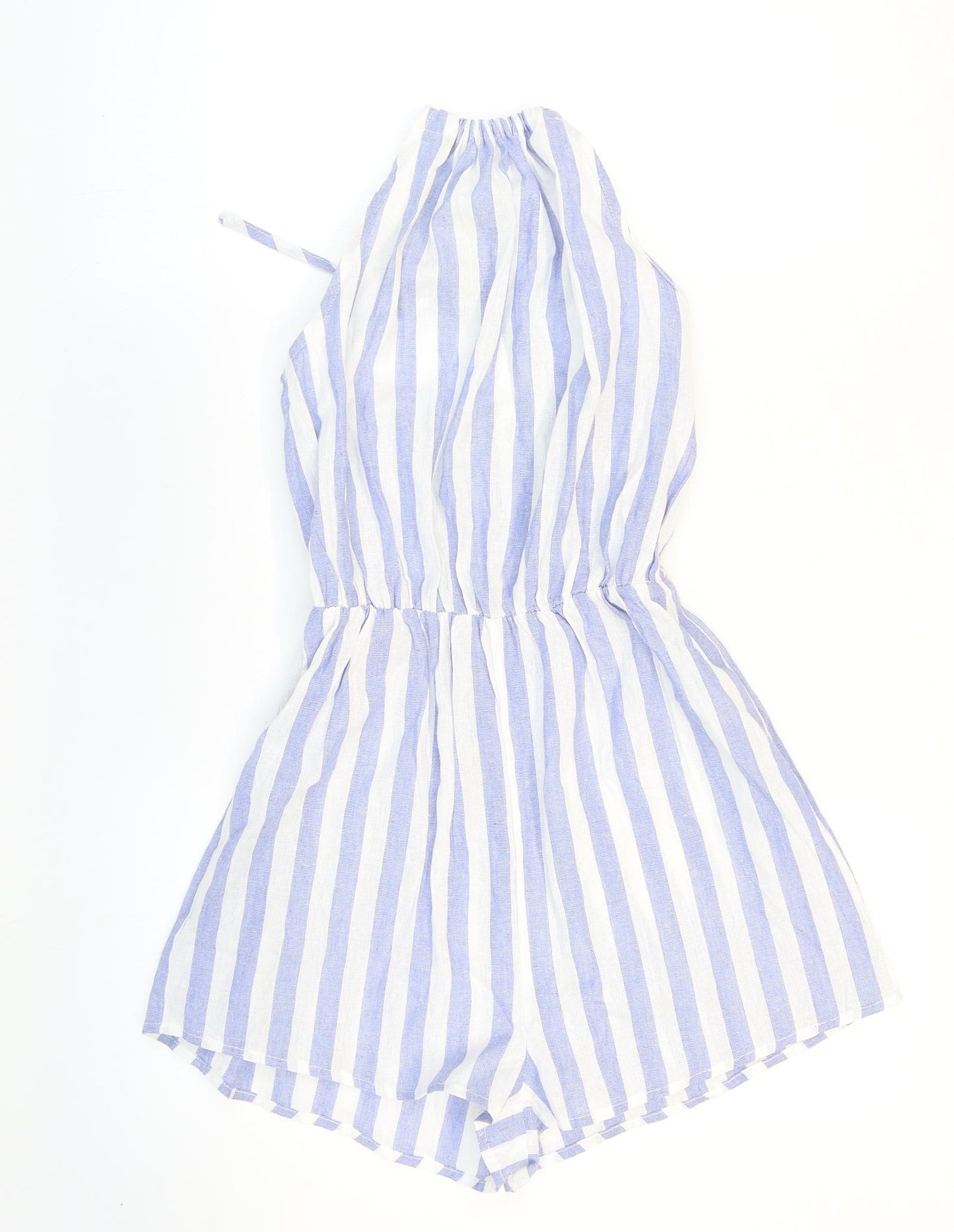 SheIn Womens Blue Striped Cotton Playsuit One-Piece Size XS Tie