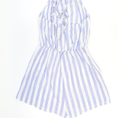 SheIn Womens Blue Striped Cotton Playsuit One-Piece Size XS Tie
