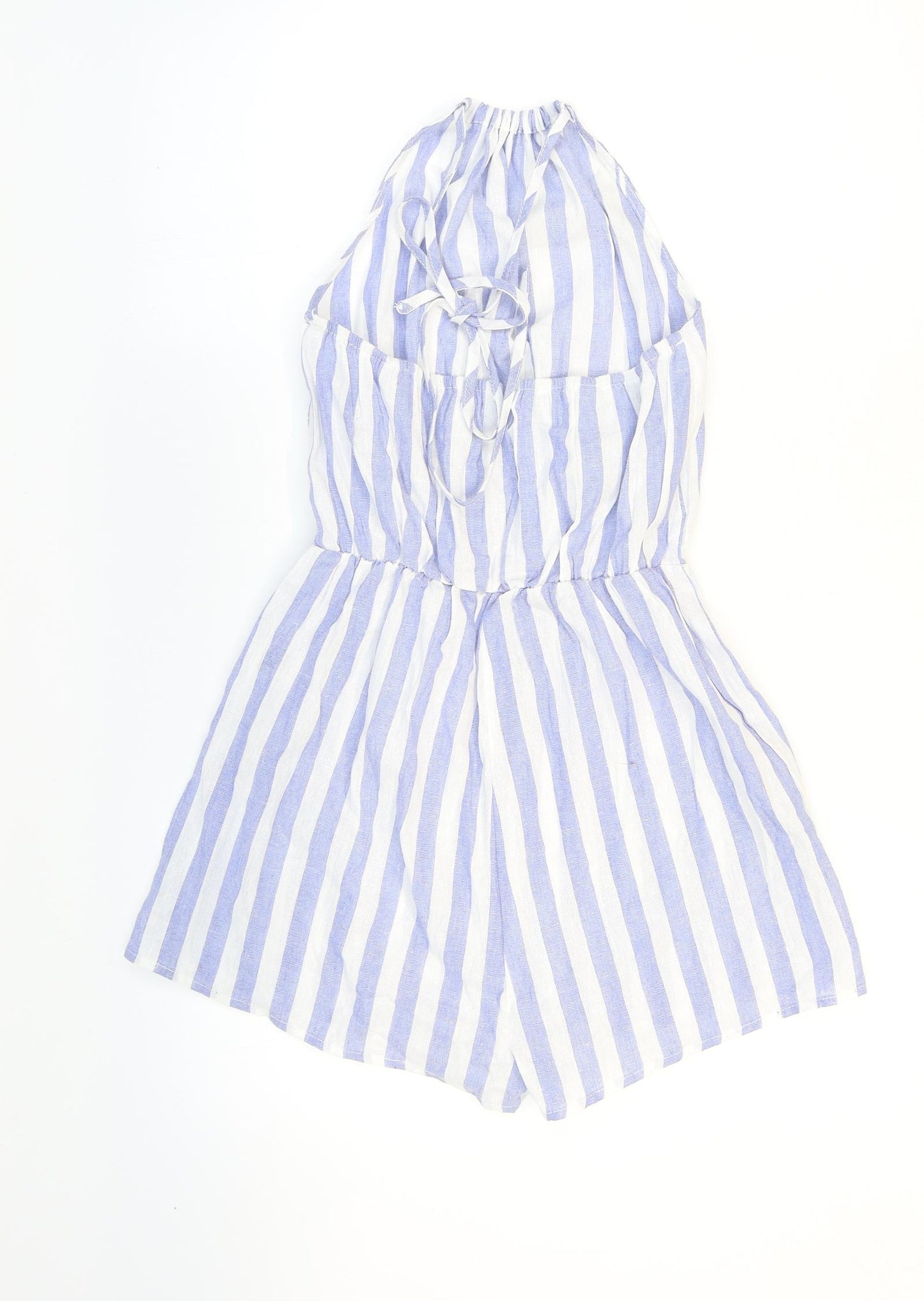 SheIn Womens Blue Striped Cotton Playsuit One-Piece Size XS Tie