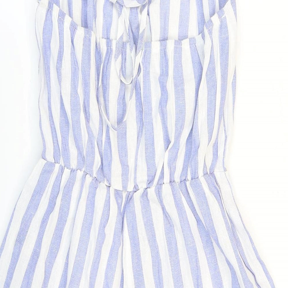 SheIn Womens Blue Striped Cotton Playsuit One-Piece Size XS Tie