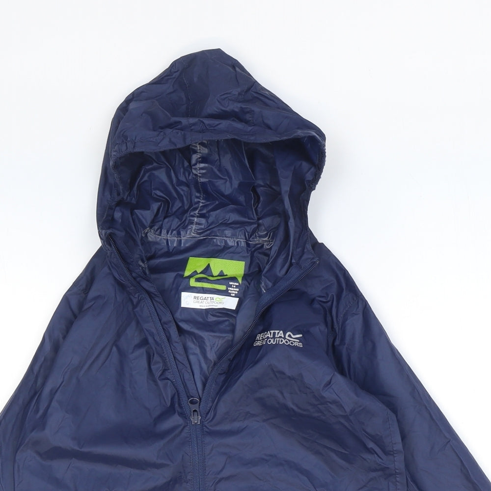 Regatta Boys Blue Rain Coat Jacket Size 7-8 Years Zip